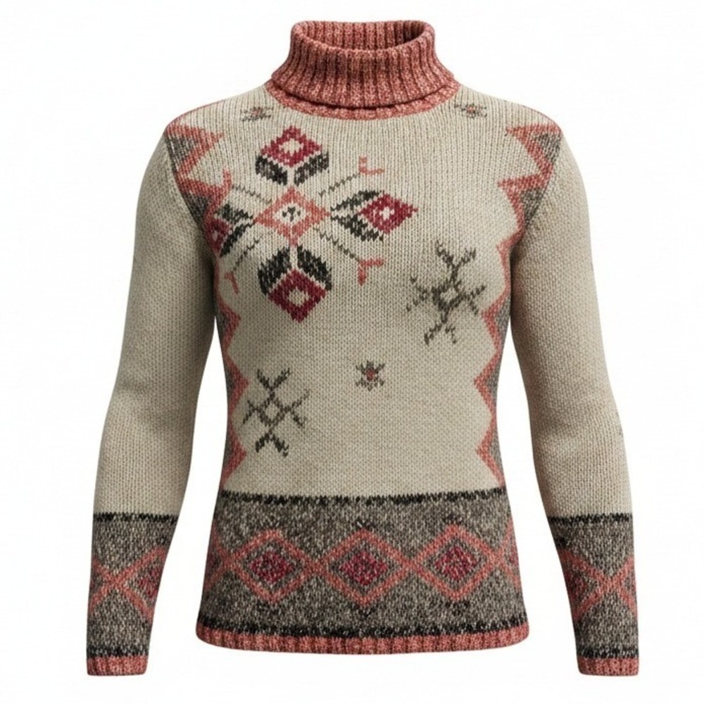 Christopher & Banks M Tan Red Fair Isle Sweater Hand Embroidered Southwestern